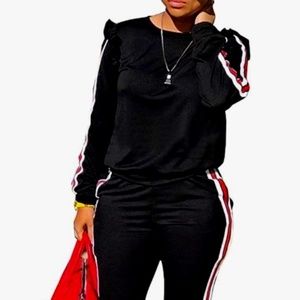 Women's 2 Piece Outfits Ruffle Sleeve Sweatshirt and Pants Sweatsuits